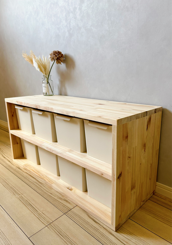 ひのき 桧 檜 収納 棚 シェルフ ボックス付 片付け 本棚 組立不要 棚