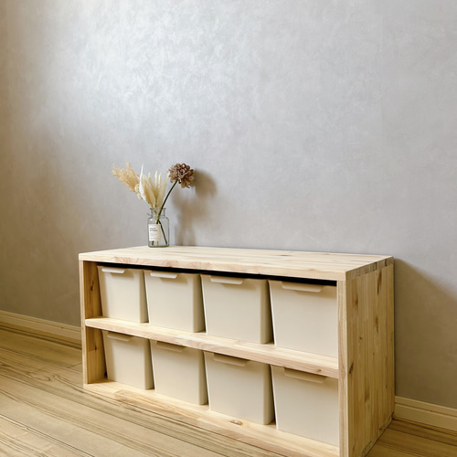 ひのき 桧 檜 収納 棚 シェルフ ボックス付 片付け 本棚 組立