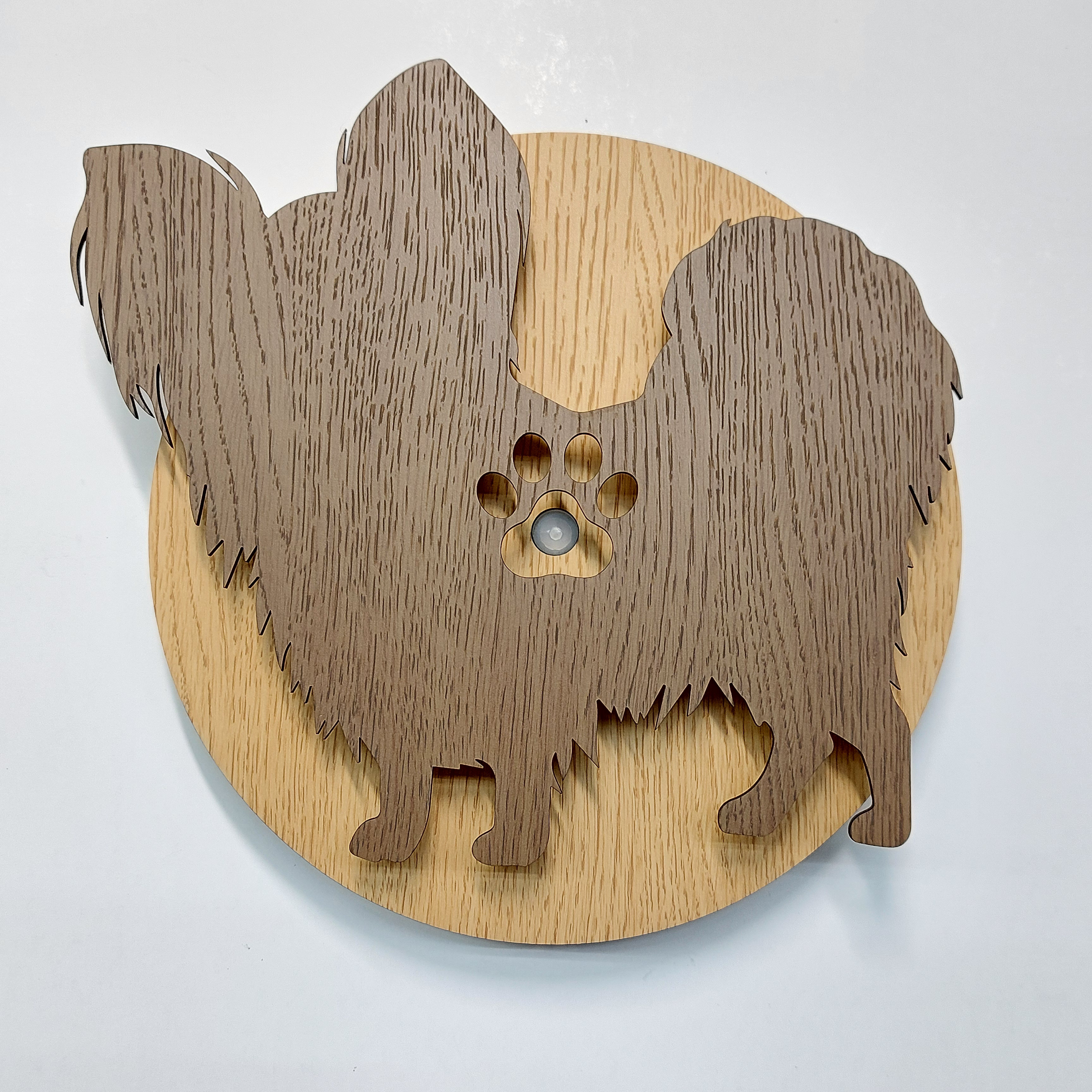 【人感センサー・ウォールライト】名入れ・文字入れ　はみ出しワンちゃん　パピヨン　茶色