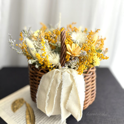 ドライフラワーバスケット❀ミモザ ギフト＊お誕生日プレゼント