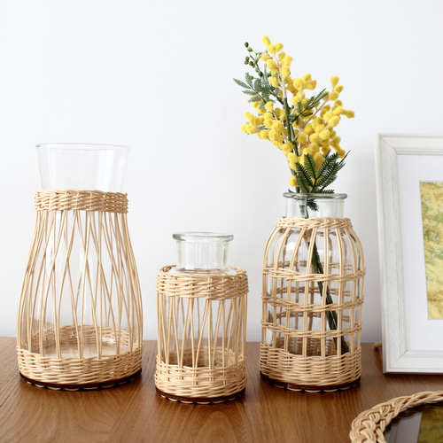 ラタンのフラワーベース（お部屋に合わせて4色×3サイズから選べる