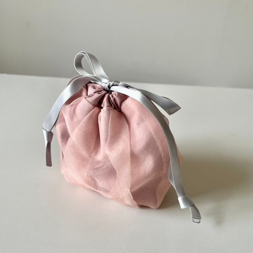 受注生産】オーガンジーリボンポーチ（サクラピンク） ポーチ yaya