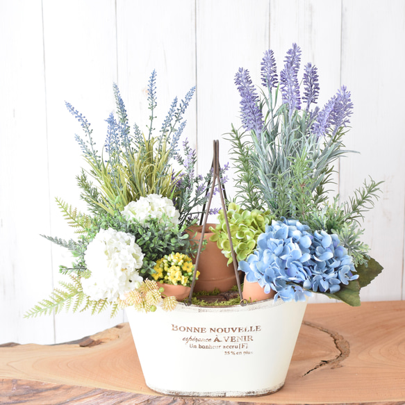 【送料無料！】紫陽花いっぱい♪ハーブとラベンダーの寄せ植えガーデン＊ 1枚目の画像