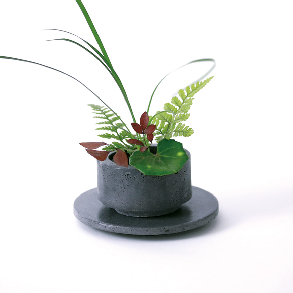 生け花用｜ミニ花器・剣山・円形花台の3点セット 】ダークグレー