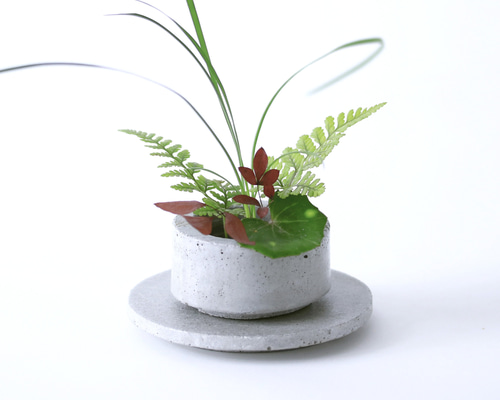 生け花用｜ミニ花器・剣山・円形花台の3点セット 】ライトグレー