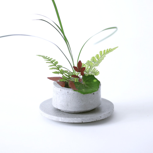 生け花用｜ミニ花器・剣山・円形花台の3点セット 】ライトグレー