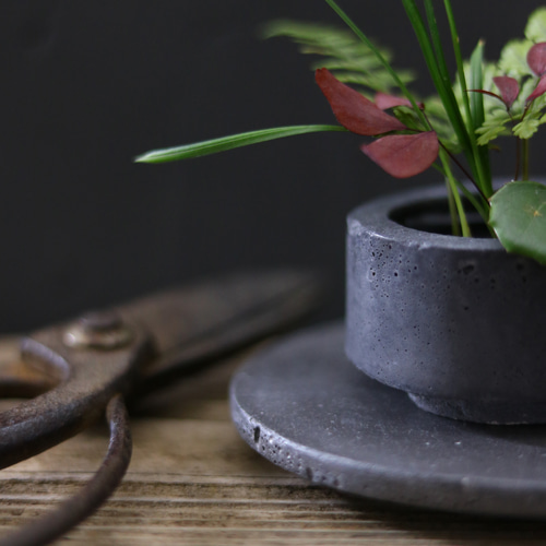 生け花用｜ミニ花器・剣山・円形花台の3点セット 】ライトグレー