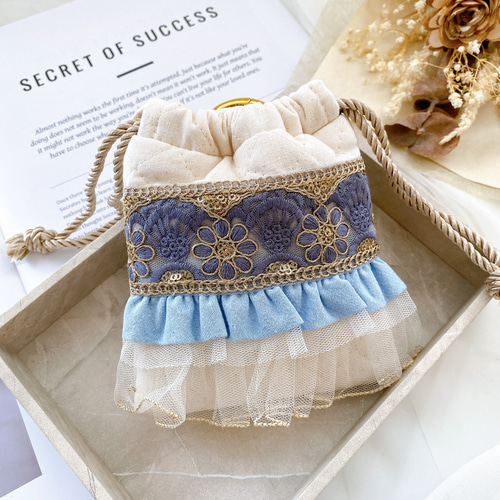 オーダー インド刺繍リボン ミニミニ巾着 ポーチ ハンドメイド インド刺繍リボン】ハンドメイド ミニ 巾着 フリル ポーチ 巾着