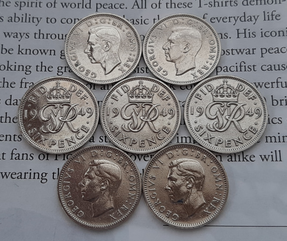 イギリス 1949年 ジョージ6世 英国6ペンスコイン 7枚セット 1949年発行