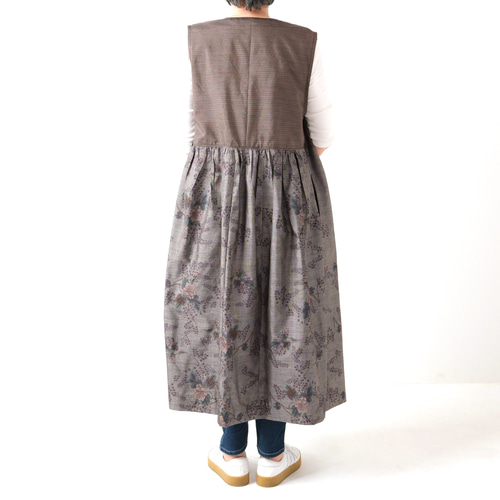 一元式9マルキ大島紬 ドレープスカートのカシュクールワンピース 一元