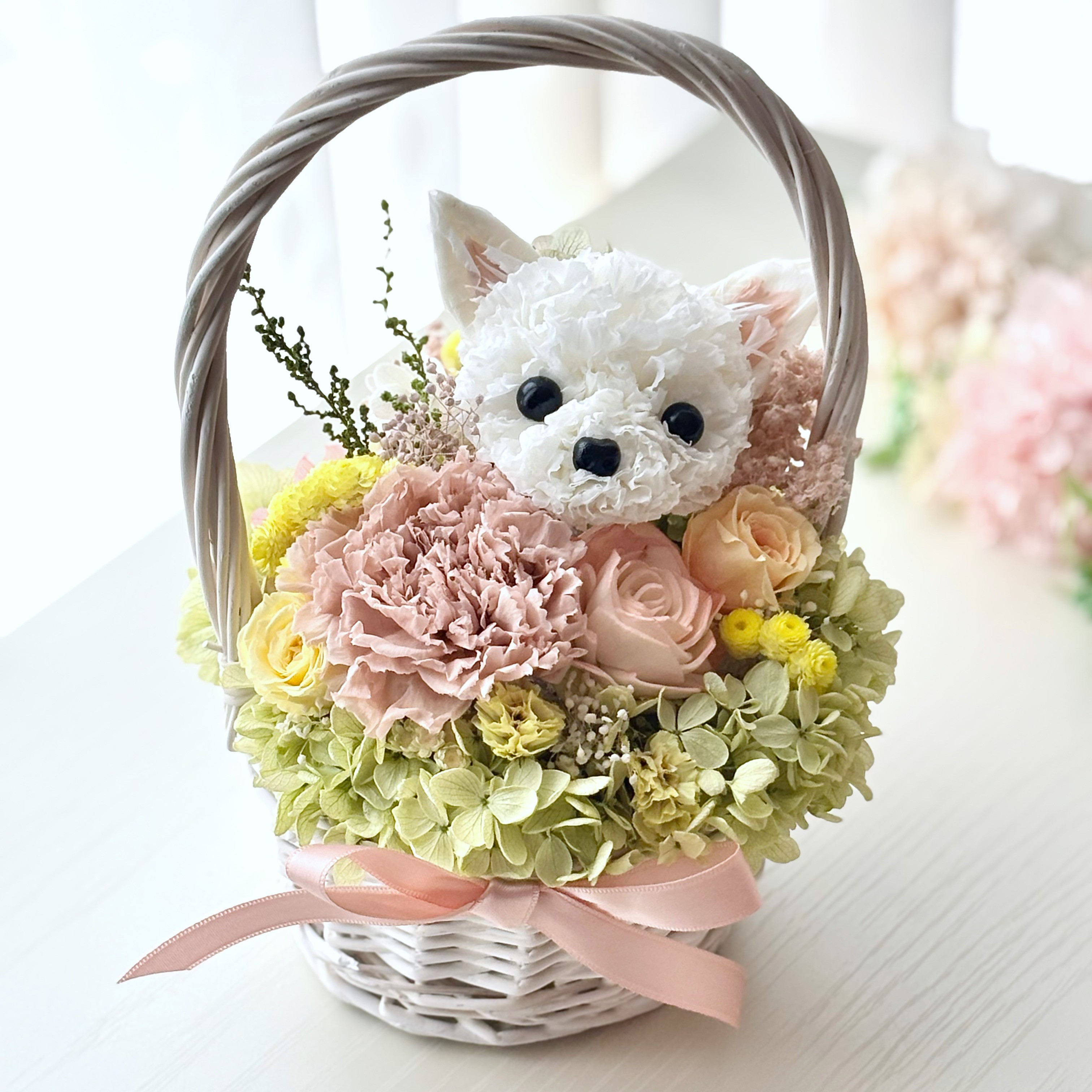 優しいお花のうちの子アレンジ【受注制作】プレゼント　うちの子　犬　猫　チワワ　トイプードル　ペットのお供え