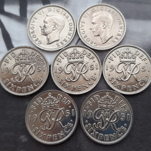 【公式ショップ】 イギリス 1951年 英国ラッキーシックスペンス コイン 7枚セット 貨幣