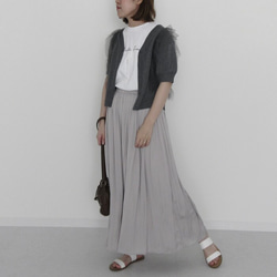 【全３色】大人可愛いが手に入る♪ チュールフリル半袖ニットカーディガン 25105 2枚目の画像