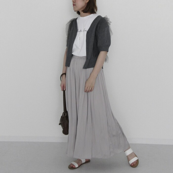 【全３色】大人可愛いが手に入る♪ チュールフリル半袖ニットカーディガン 25105 2枚目の画像