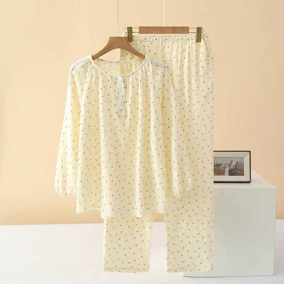 パジャマ 長袖レディース上下セット夏春秋冬ダブルガーゼ 長ズボン夏春秋冬寝巻き 1枚目の画像