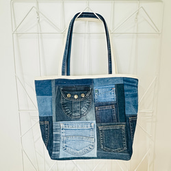 たっぷり収納♪肩かけOK☆サイドポケット☆ハンドメイド☆デニム