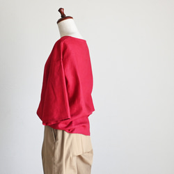 シンプルながら着映えする華やかレッド＊襟はすっきりVネック＊着心地抜群リネン100%＊選べる丈＊M〜3L 3枚目の画像