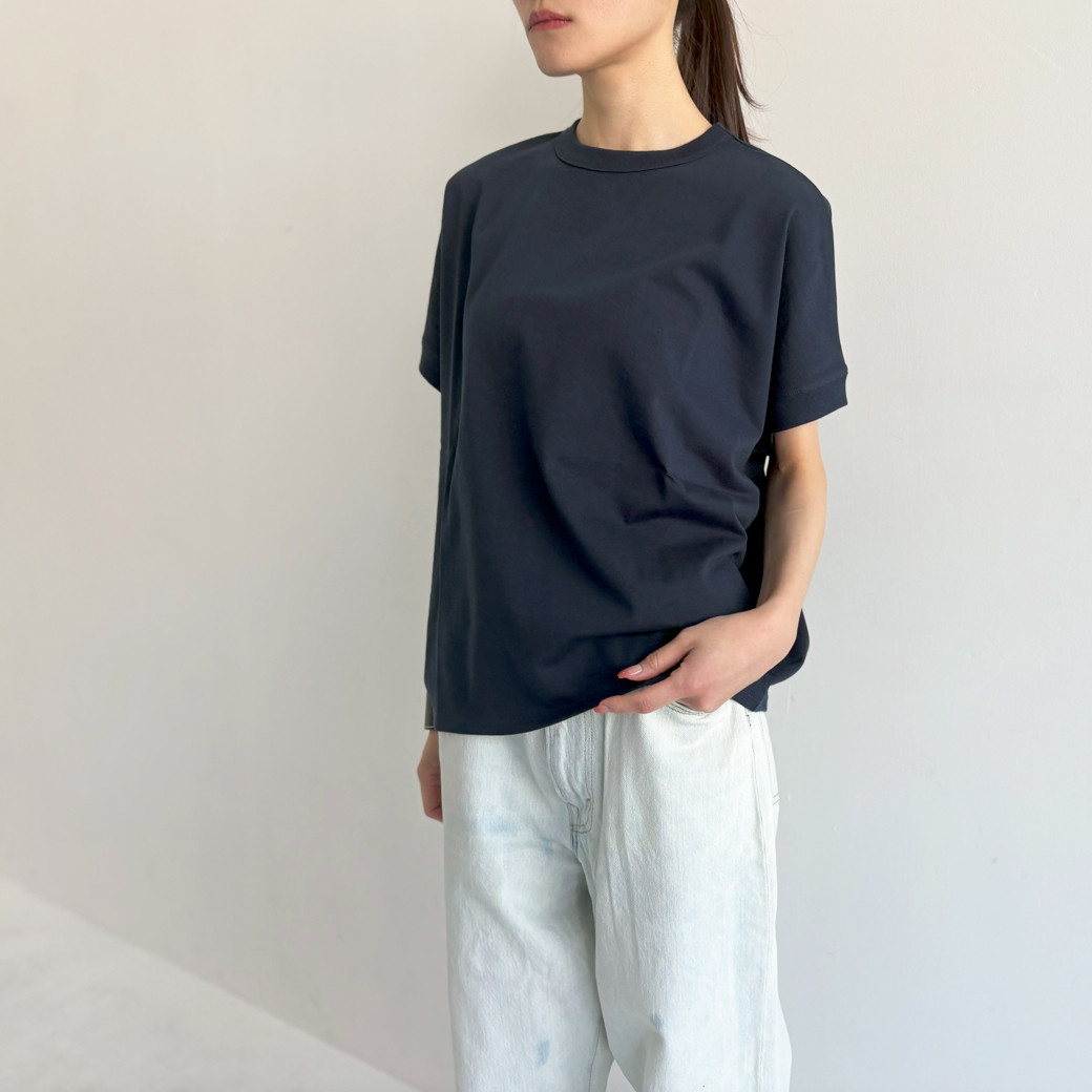 【日本製】USAコットン　ドルマンハーフスリーブ プルオーバー＿ネイビー