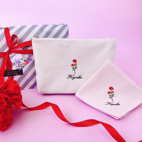 24種から選べるflowerハンカチとポーチのセット 1枚目の画像