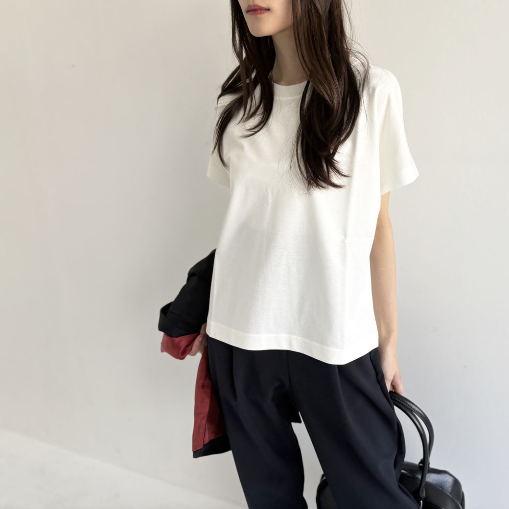 【日本製】コットンポンチ＿フレンチスリーブ＿カットソーブラウス＿ホワイト