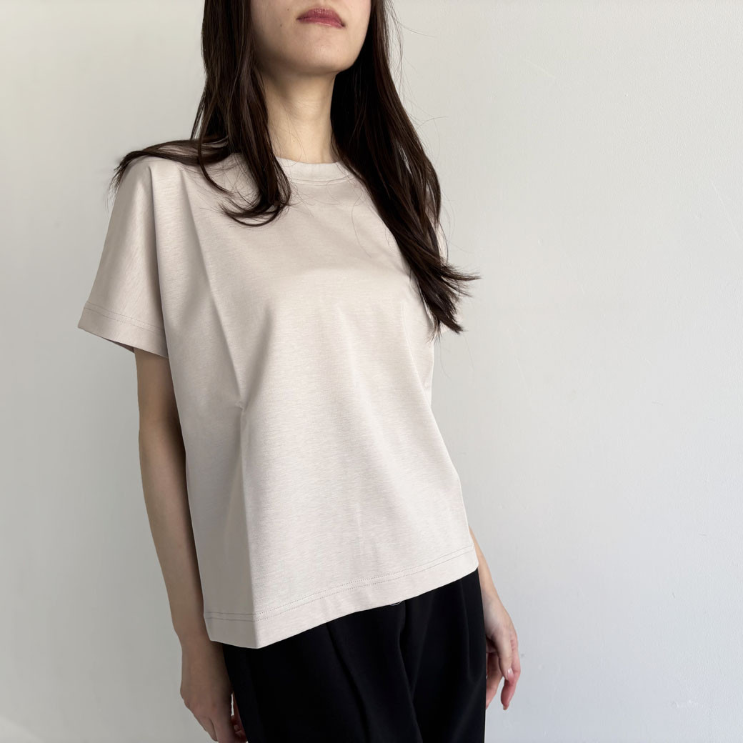 【日本製】コットンポンチ＿フレンチスリーブ＿カットソーブラウス＿ベージュ