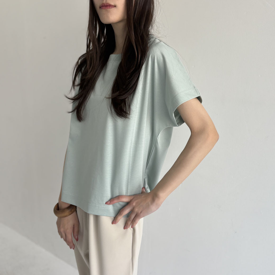 【日本製】コットンポンチ＿フレンチスリーブ＿カットソーブラウス＿ミント
