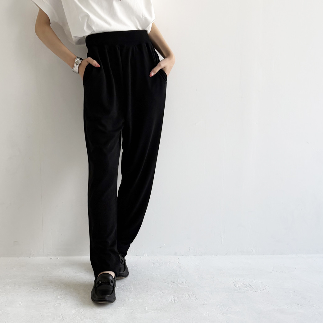 【日本製】ゼログポンチ＿ゴム＆紐テイパードパンツ＿ブラック