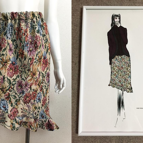 1点もの・デザイン画付き】ゴブラン織りアシメトリーフリルスカート  