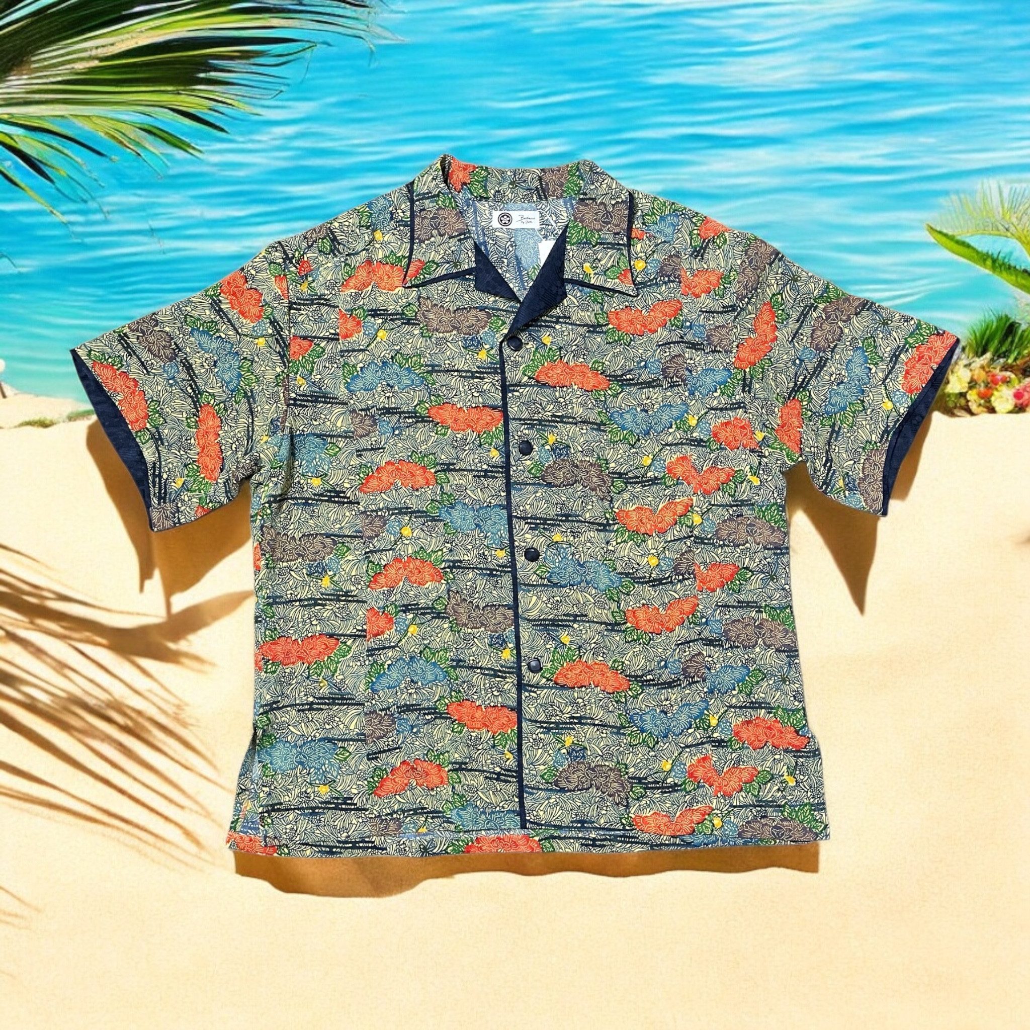 【Beshowオリジナルデザイン】アロハシャツ（メンズLLサイズ）お手入れ簡単♪    着物   和柄