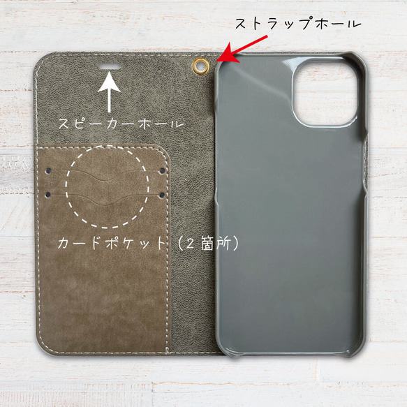 草むらのウサギ ベルトなし 帯なし ベルトレス 手帳型 iPhone スマホ ケース カバー 5枚目の画像