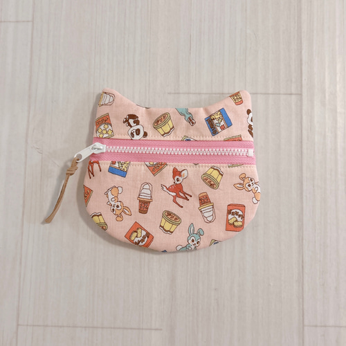 猫型ポーチ レトロ柄(ピンク) 小サイズ 猫ポーチ ポーチ ねこ 猫