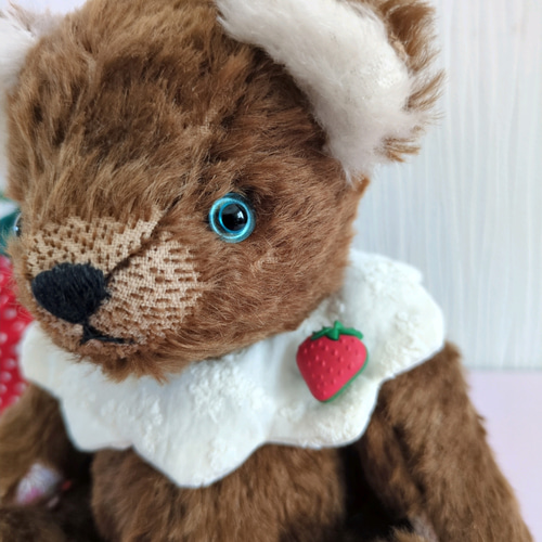 レース　襟付き　ブラウン　テディベア　作家　アーティストベア レース 襟付き ブラウン テディベア 作家 アーティストベア レース 襟