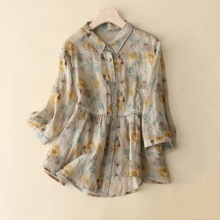 通勤 春服 夏服 ブラウス シャツ 大きいサイズ カジュアル おしゃれ きれいめ(七分袖)