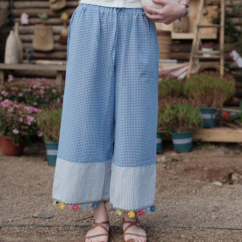 花柄   つなぎ合わせ   カジュアルパンツ   九分丈パンツ   チェックパンツ