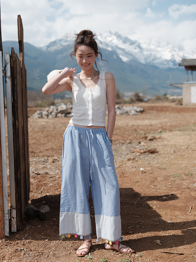 花柄   つなぎ合わせ   カジュアルパンツ   九分丈パンツ   チェックパンツ