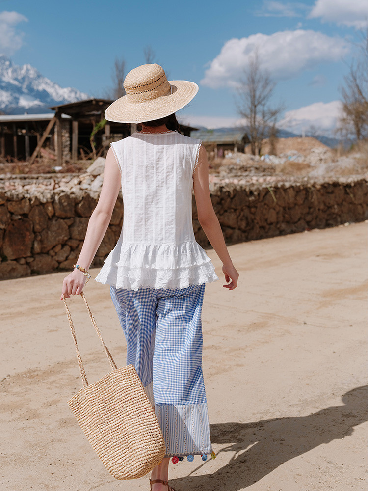 花柄   つなぎ合わせ   カジュアルパンツ   九分丈パンツ   チェックパンツ