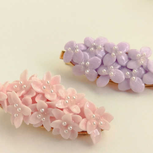 紫陽花 ツツジ 花 ヘアクリップ アレルギー対応 パール 天然石 ムーン