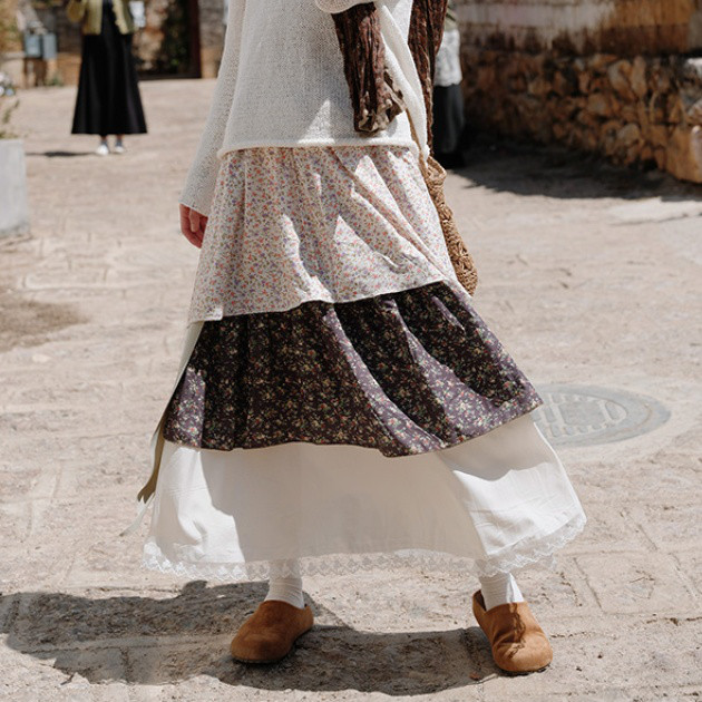 花柄   レース   不規則   スカート