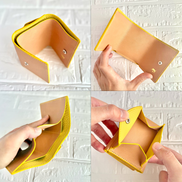 栃木レザー仕立て くるみボタンの三つ折り財布  誕生日プレゼントにもいい刻印無料 9枚目の画像