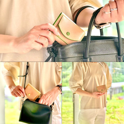 栃木レザー仕立て くるみボタンの三つ折り財布  誕生日プレゼントにもいい刻印無料 3枚目の画像