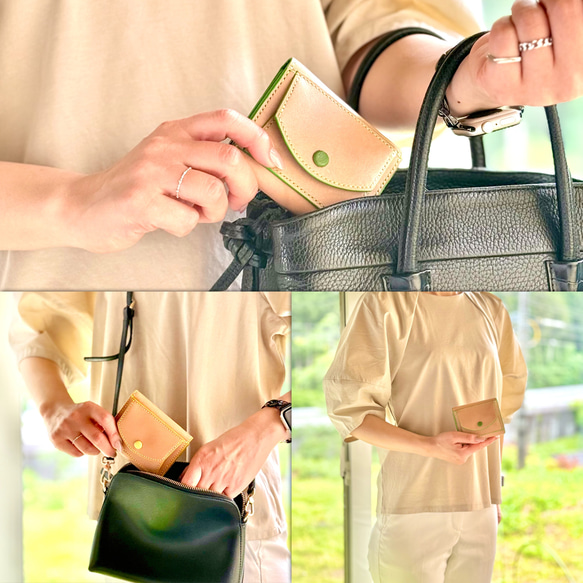 栃木レザー仕立て くるみボタンの三つ折り財布  誕生日プレゼントにもいい刻印無料 3枚目の画像