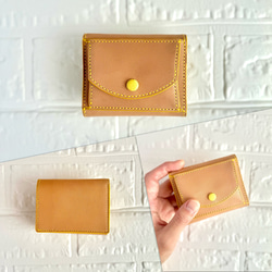 栃木レザー仕立て くるみボタンの三つ折り財布  誕生日プレゼントにもいい刻印無料 8枚目の画像