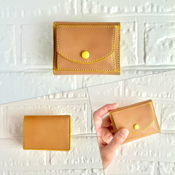 栃木レザー仕立て くるみボタンの三つ折り財布  誕生日プレゼントにもいい刻印無料 8枚目の画像