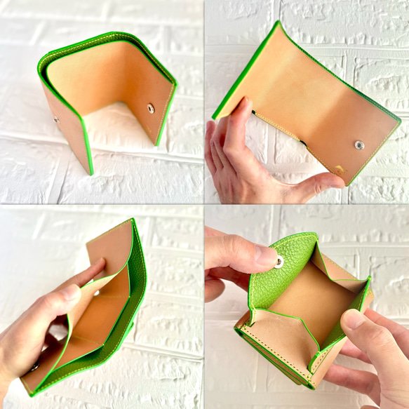 栃木レザー仕立て くるみボタンの三つ折り財布  誕生日プレゼントにもいい刻印無料 7枚目の画像