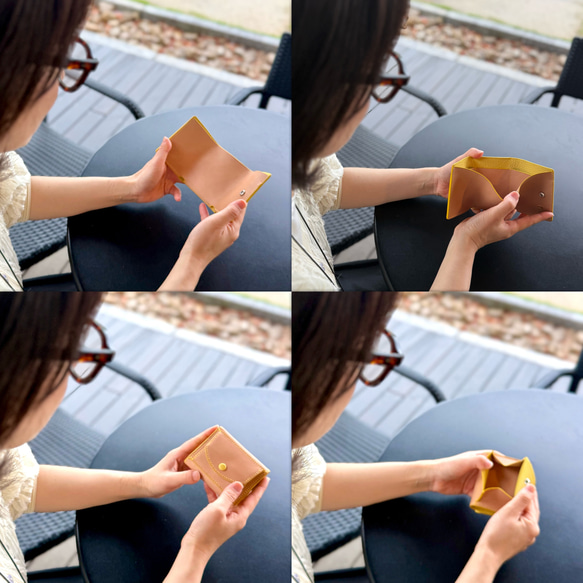 栃木レザー仕立て くるみボタンの三つ折り財布  誕生日プレゼントにもいい刻印無料 4枚目の画像