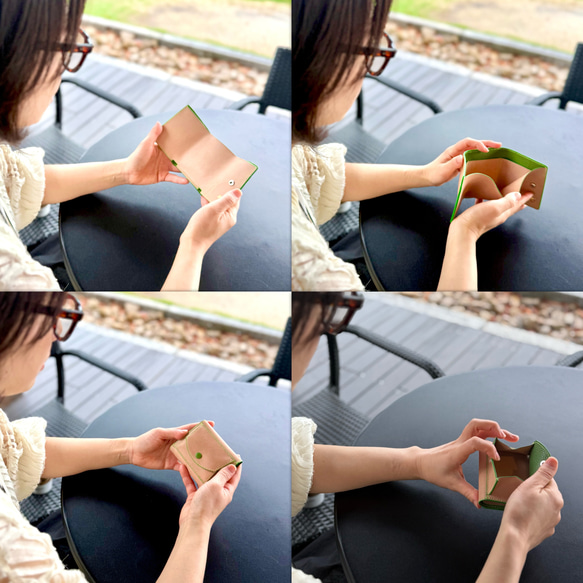 栃木レザー仕立て くるみボタンの三つ折り財布  誕生日プレゼントにもいい刻印無料 5枚目の画像