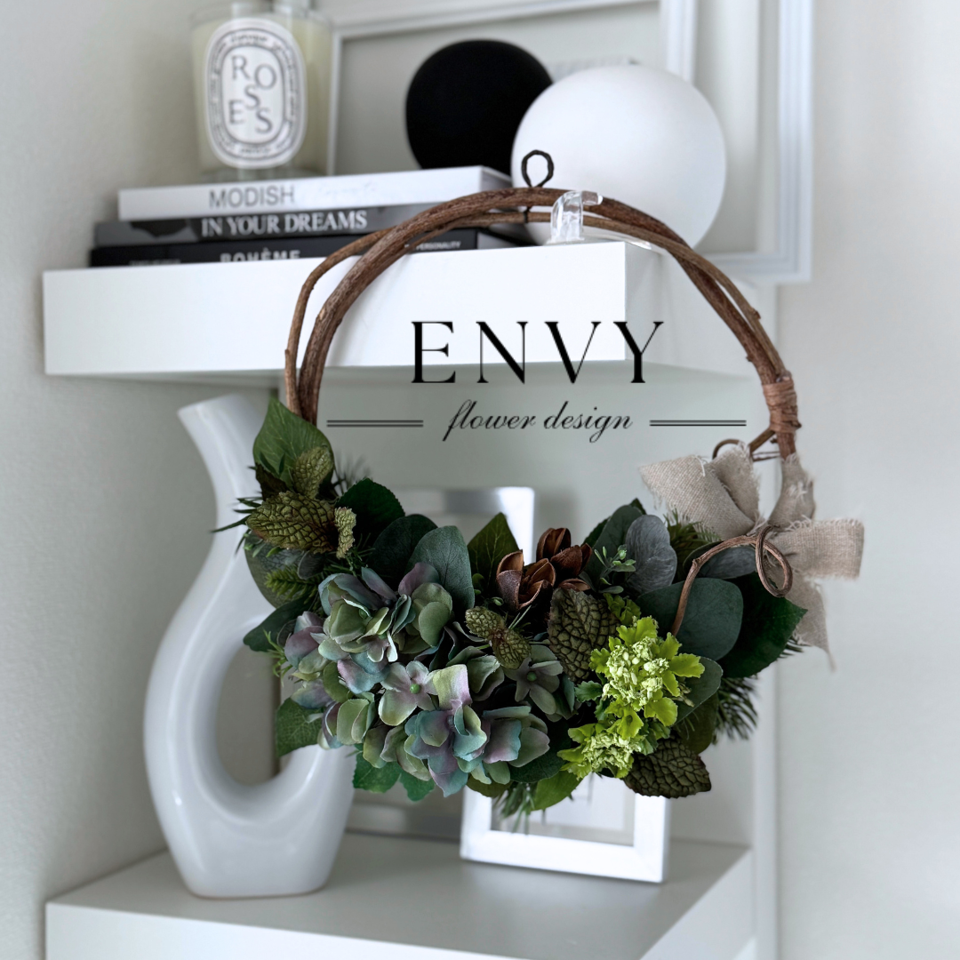 生花風｜枯れない花の造花リース｜リアルなアーティフィシャルフラワー｜幸運を呼び込む玄関ドアリース｜おしゃれインテリア