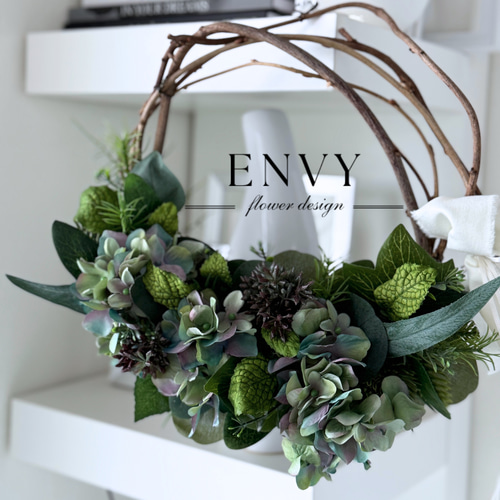 枯れない花のドアリース｜リアルな造花リース｜アーティ