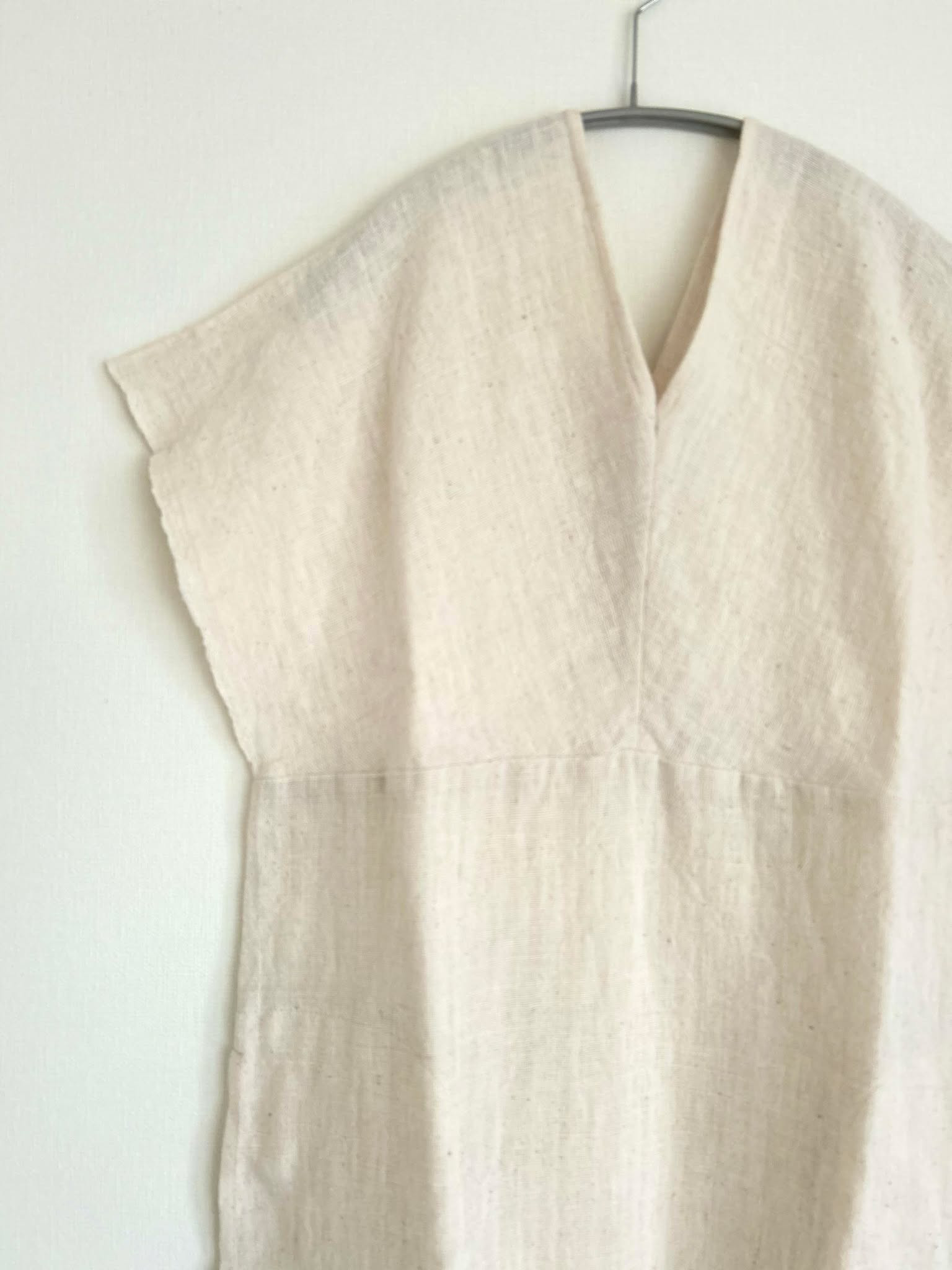 ミヅハノメドレス　ラオス手織り　綿100％　半袖ワンピース　重ね着ワンピース