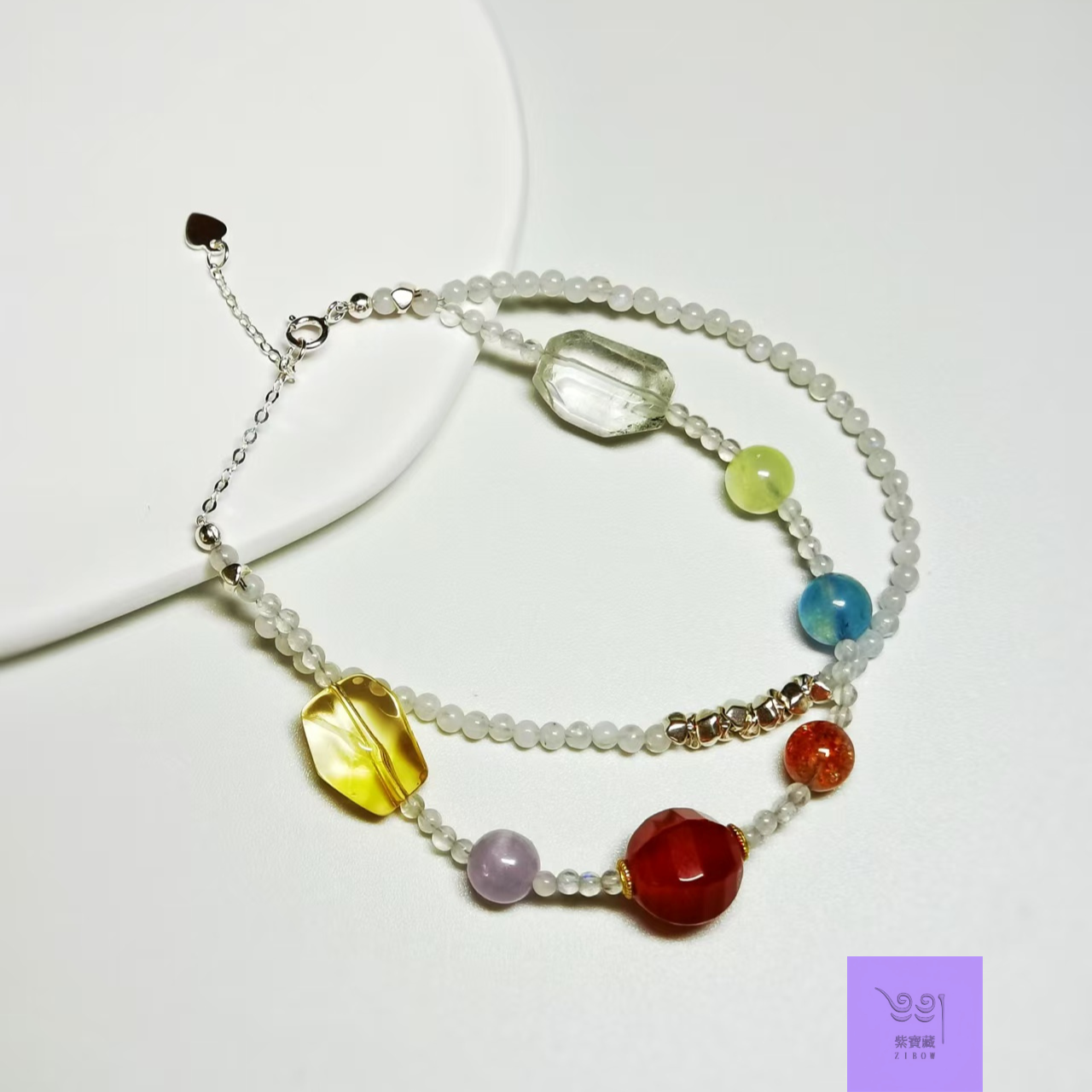 ＊七色のヒーリングブレスレット＊シトリン・クンツァイト・アイス南紅瑪瑙・Gサンストーン・アクアマリン・プレナイト・水晶